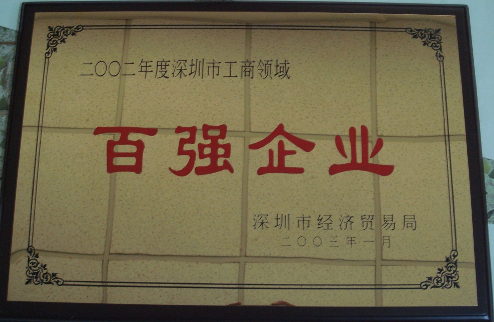 2002 深圳市工商領(lǐng)域百強(qiáng)企業(yè)牌匾