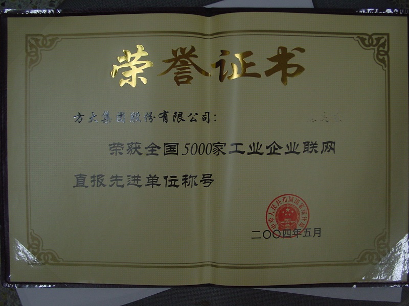 2004  全國(guó)5000家工業(yè)企業(yè)聯(lián)網(wǎng)直報(bào)先進(jìn)單位